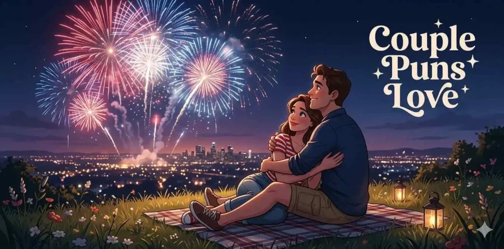 Romantic couple watching fireworks