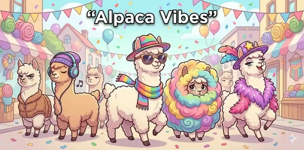 Cute alpaca showing funny personality traits.