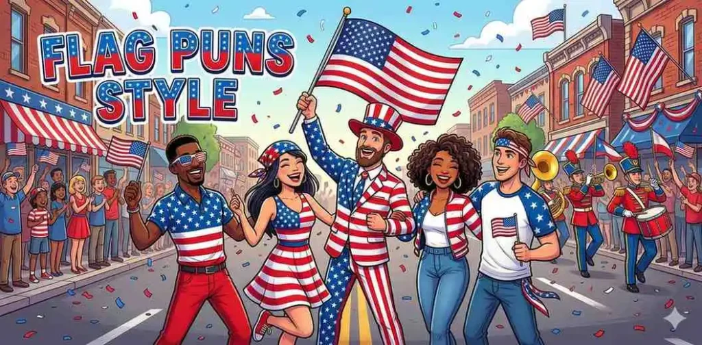 People wearing flag themed outfits parade