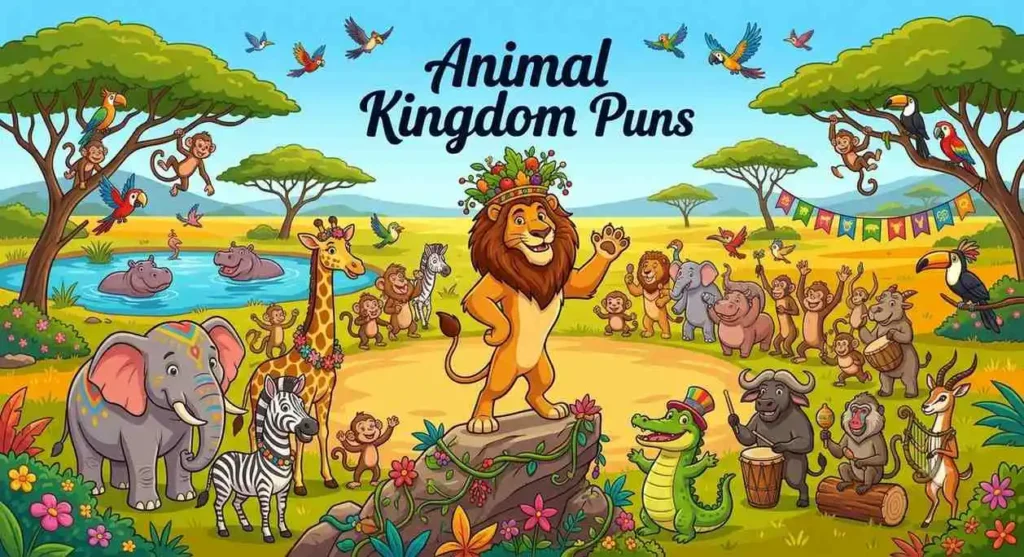 Lion with jungle animals