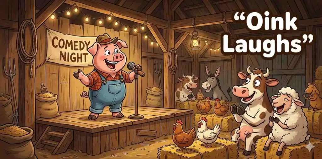 Funny pig performing barnyard comedy