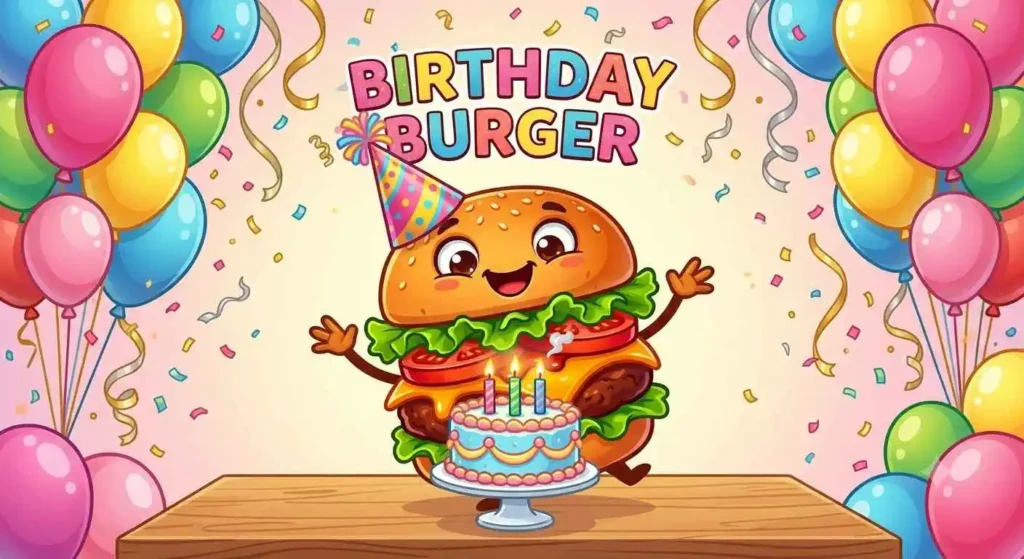 Burger celebrating birthday with cake