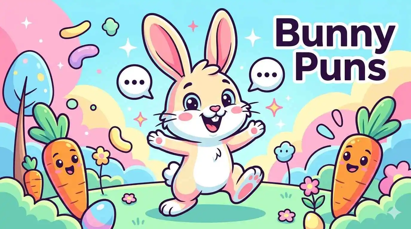 Cute bunny surrounded by pun objects