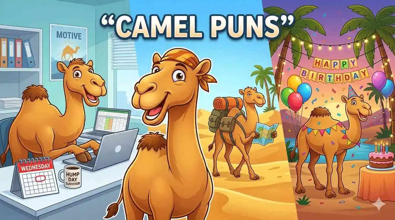 Funny camel pun hero collage illustration
