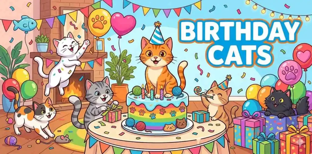 Cats celebrating birthday party