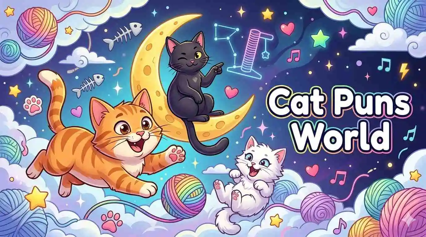 Colorful cat pun universe illustration