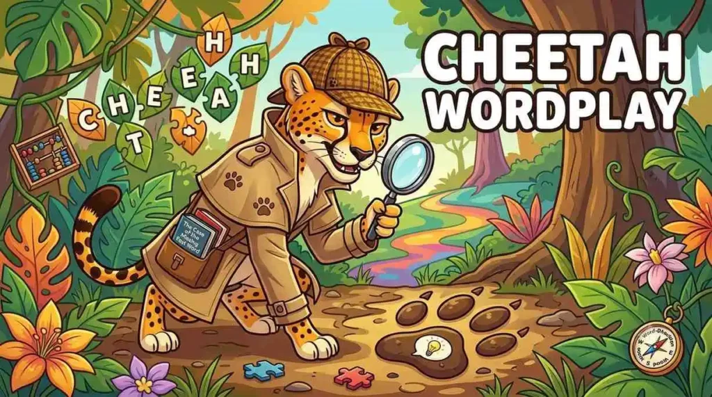 Clever cartoon cheetah with playful expressions