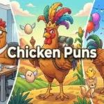 Funny chicken pun farm scene