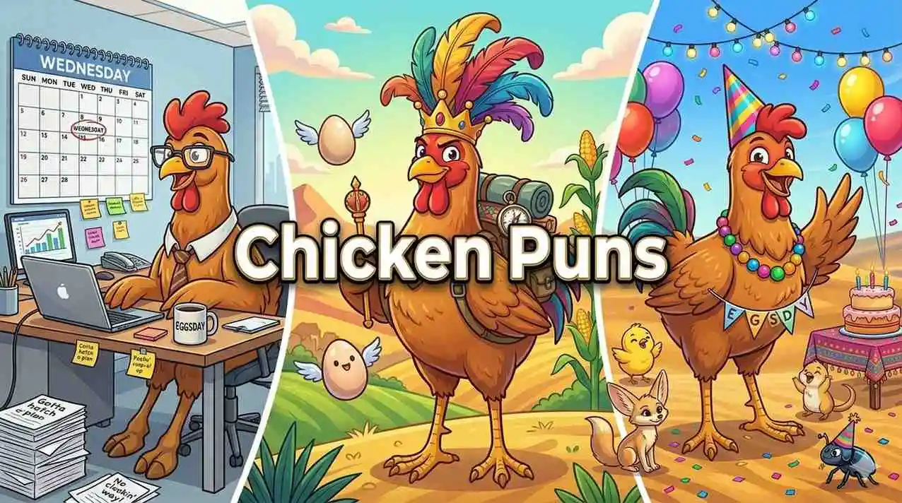 Funny chicken pun farm scene