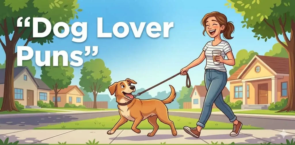 Dog owner walking happy dog