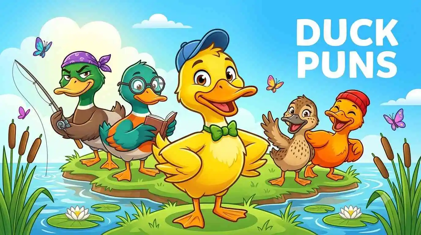 Funny cartoon ducks smiling together