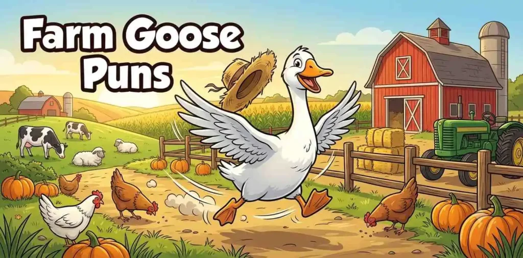 Happy farm goose running