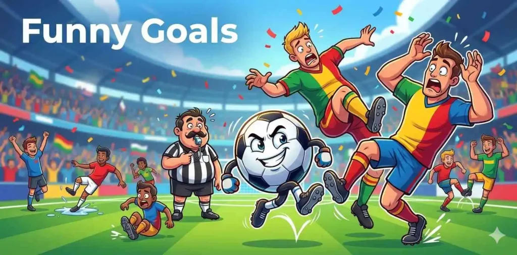 Funny football match cartoon scene