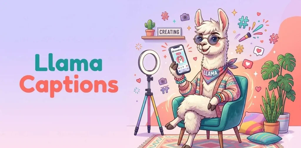 Llama holding phone posing