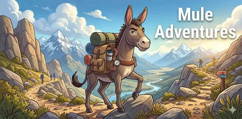 Mule hiking mountain trail