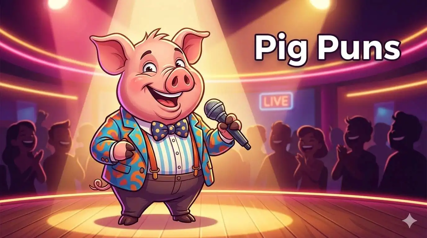 Cartoon pig comedian spotlight stage