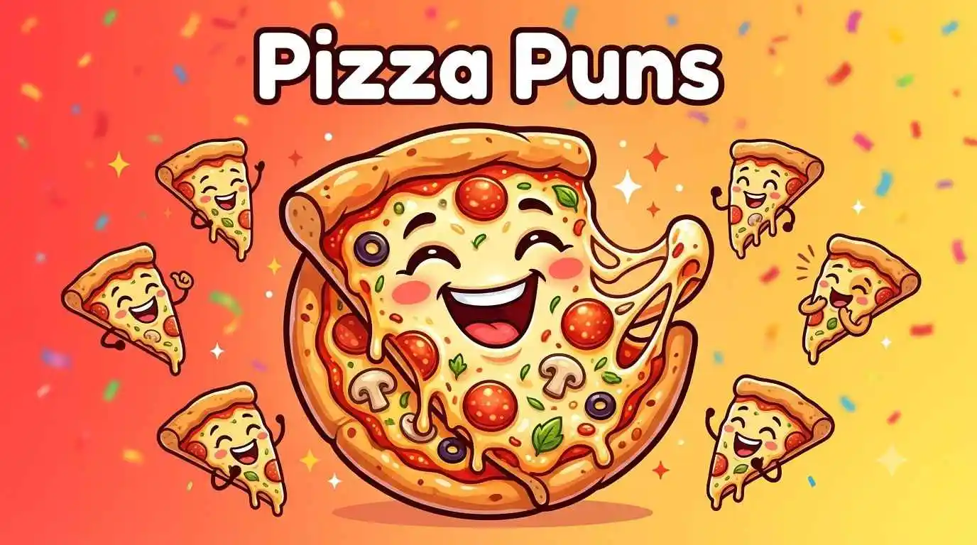Funny pizza characters smiling together
