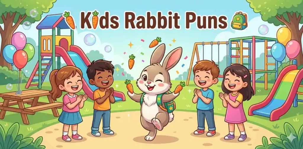 Cute bunny entertaining happy children