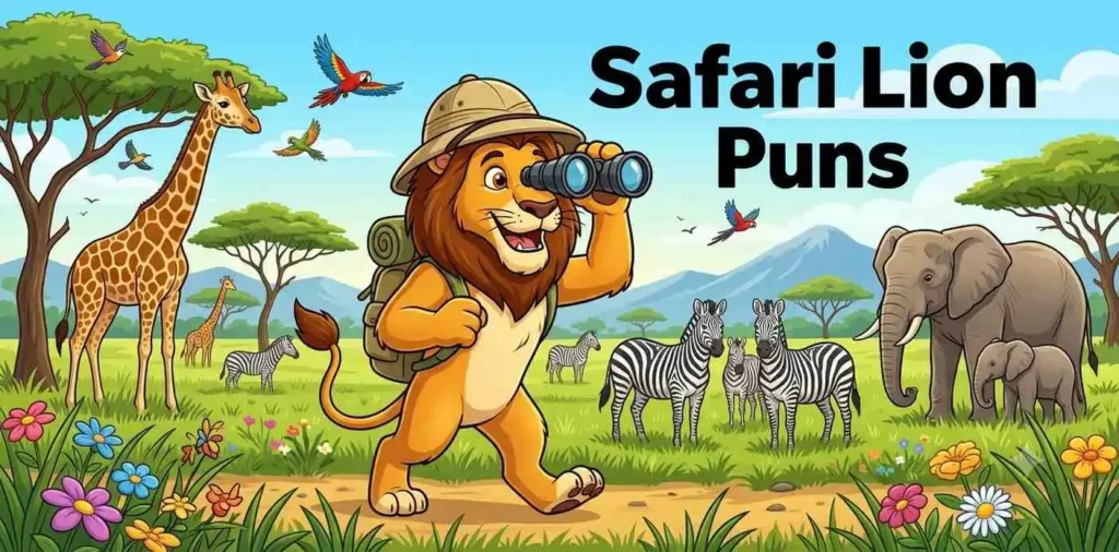 Cartoon safari lion exploring