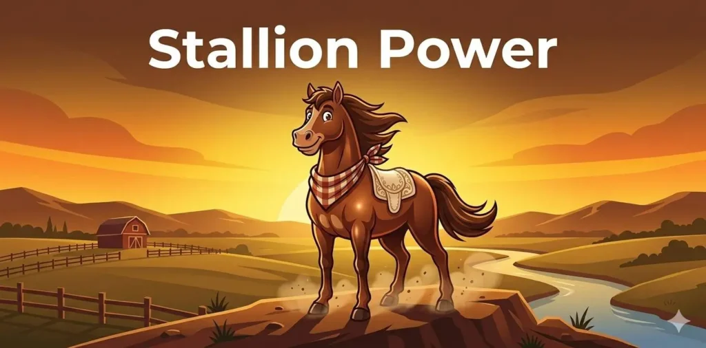 Strong cartoon stallion posing proudly