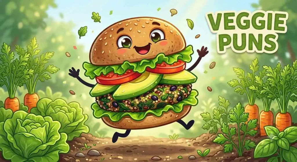 Fresh veggie burger smiling happily