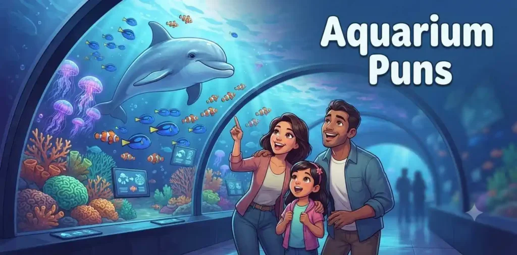 Family exploring aquarium exhibits