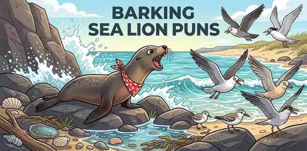 Sea lion barking by rocks
