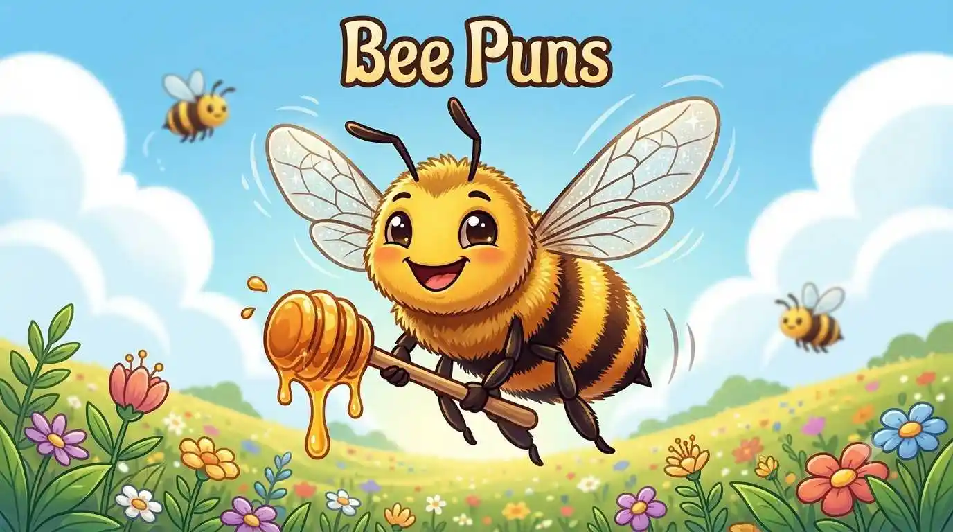 Cute smiling bee with honey.