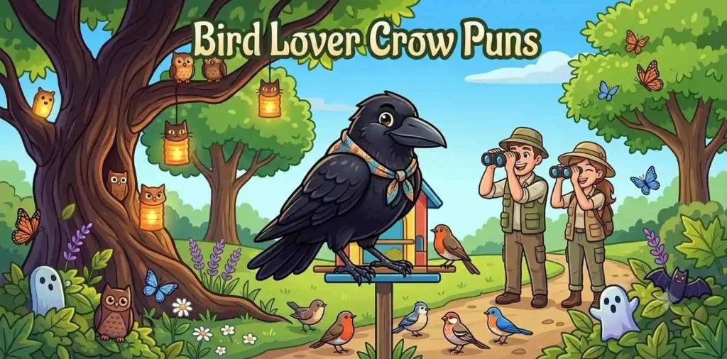 Friendly crow with birdwatchers