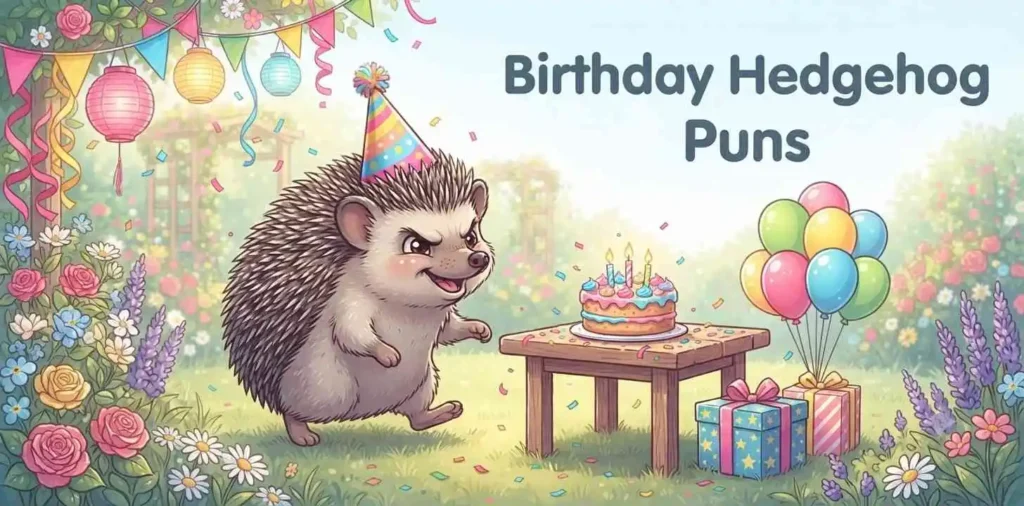 Hedgehog celebrating birthday party
