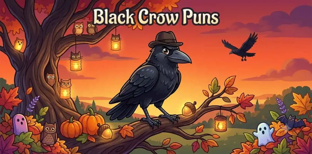 Playful black crow on branch