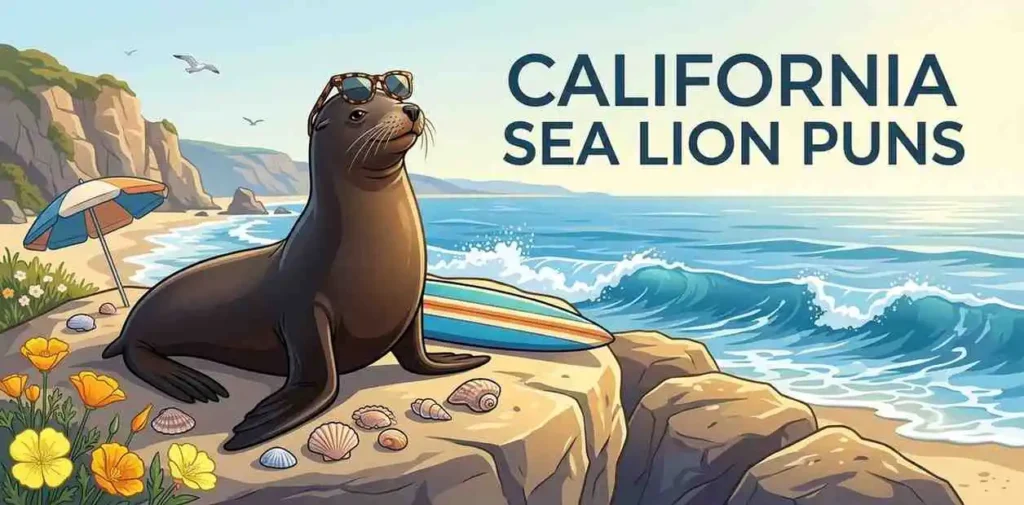 Funny California sea lion coastline