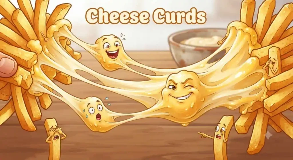 Melty cheese curds cartoon
