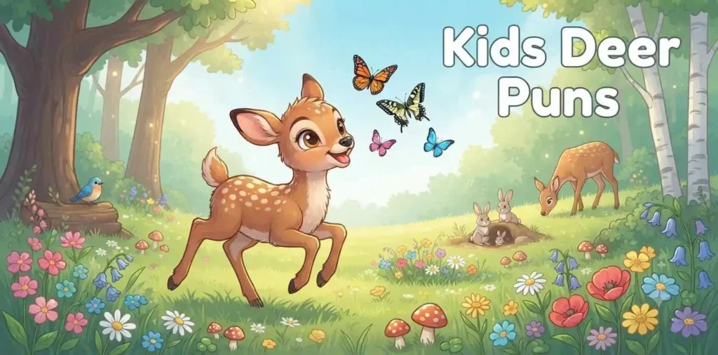 Playful fawn chasing butterflies