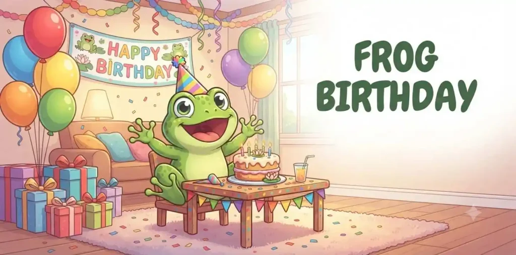 Frog birthday party with cake