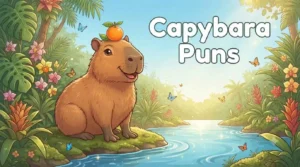 Smiling capybara with oranges