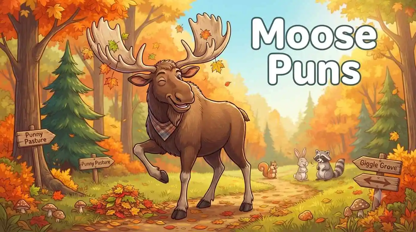 Happy moose telling puns