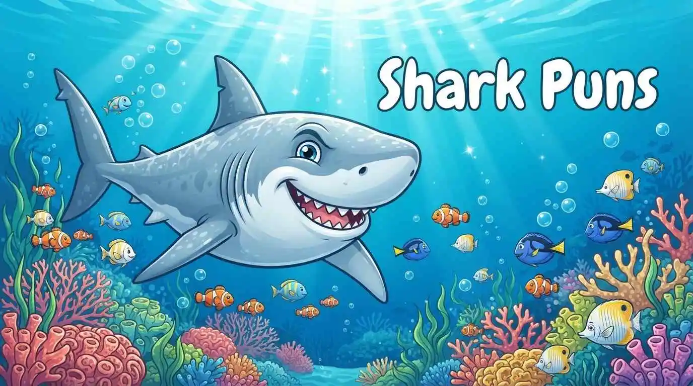 Happy shark swimming underwater