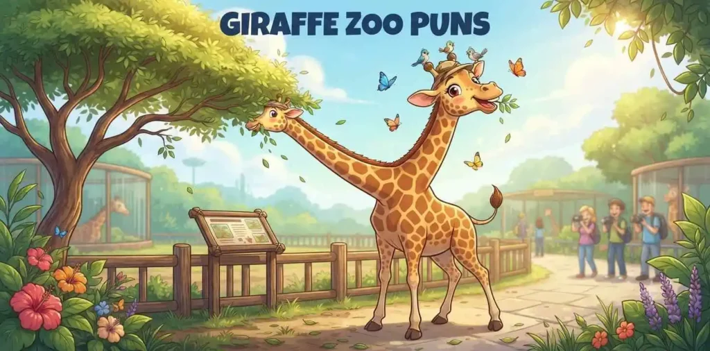 Smiling giraffe near trees