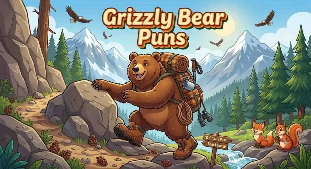 Funny grizzly bear hiking