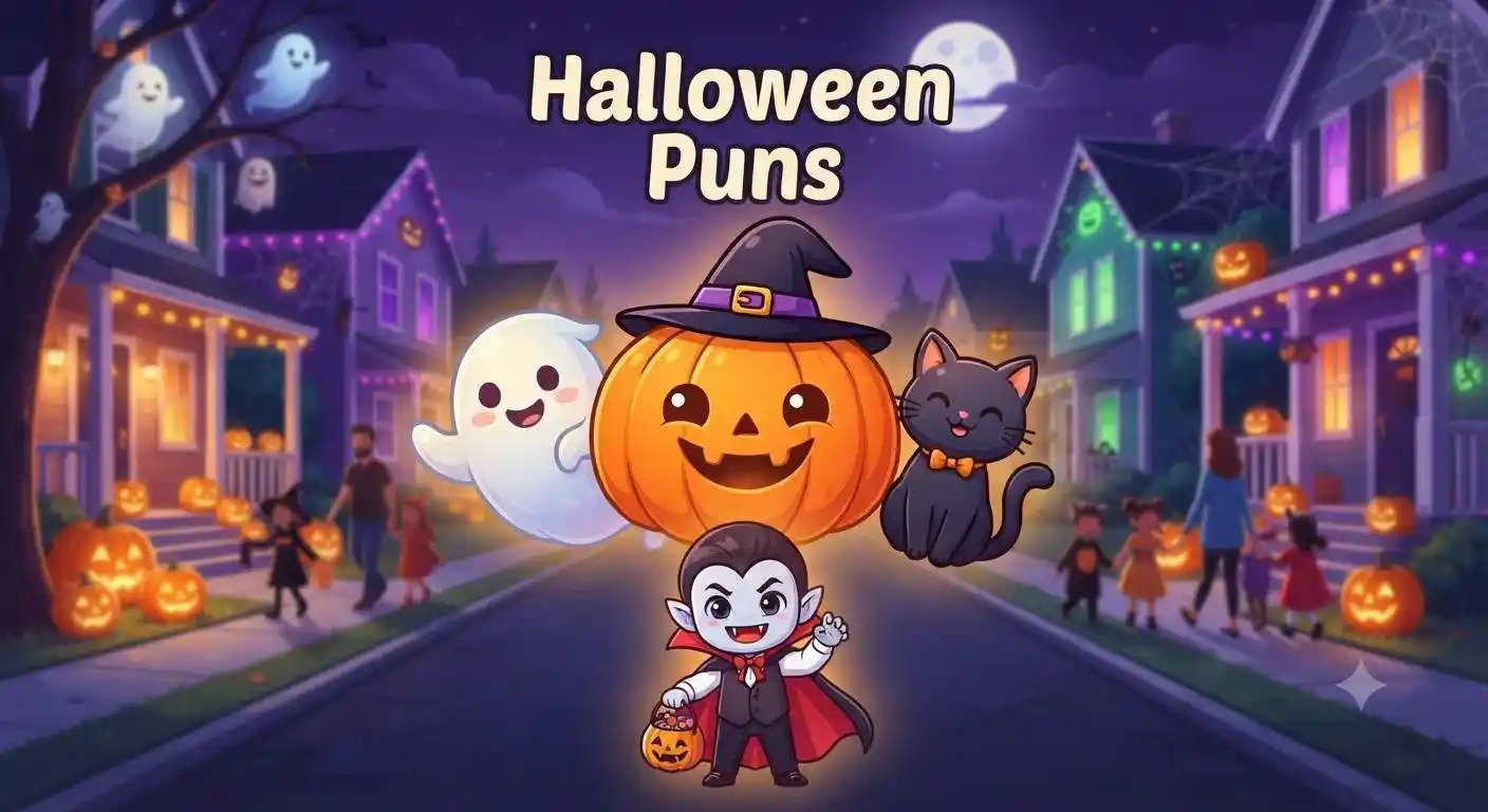 Cute Halloween characters celebrating spooky night