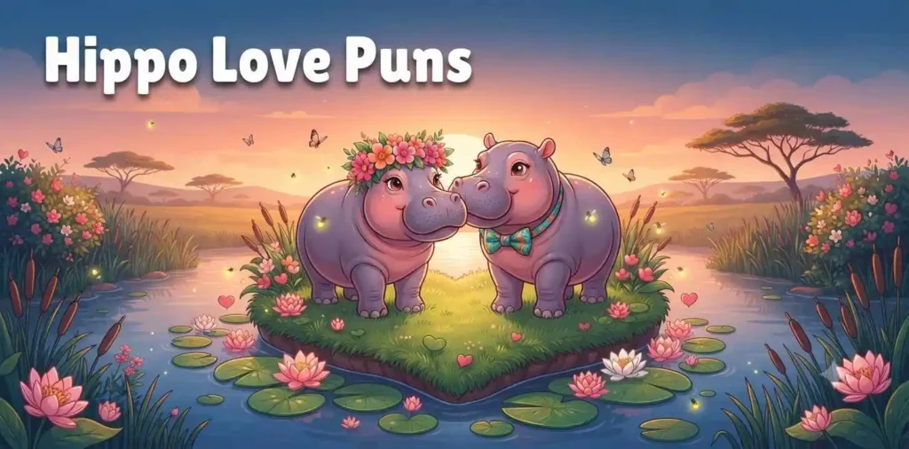 Two hippos sharing hearts