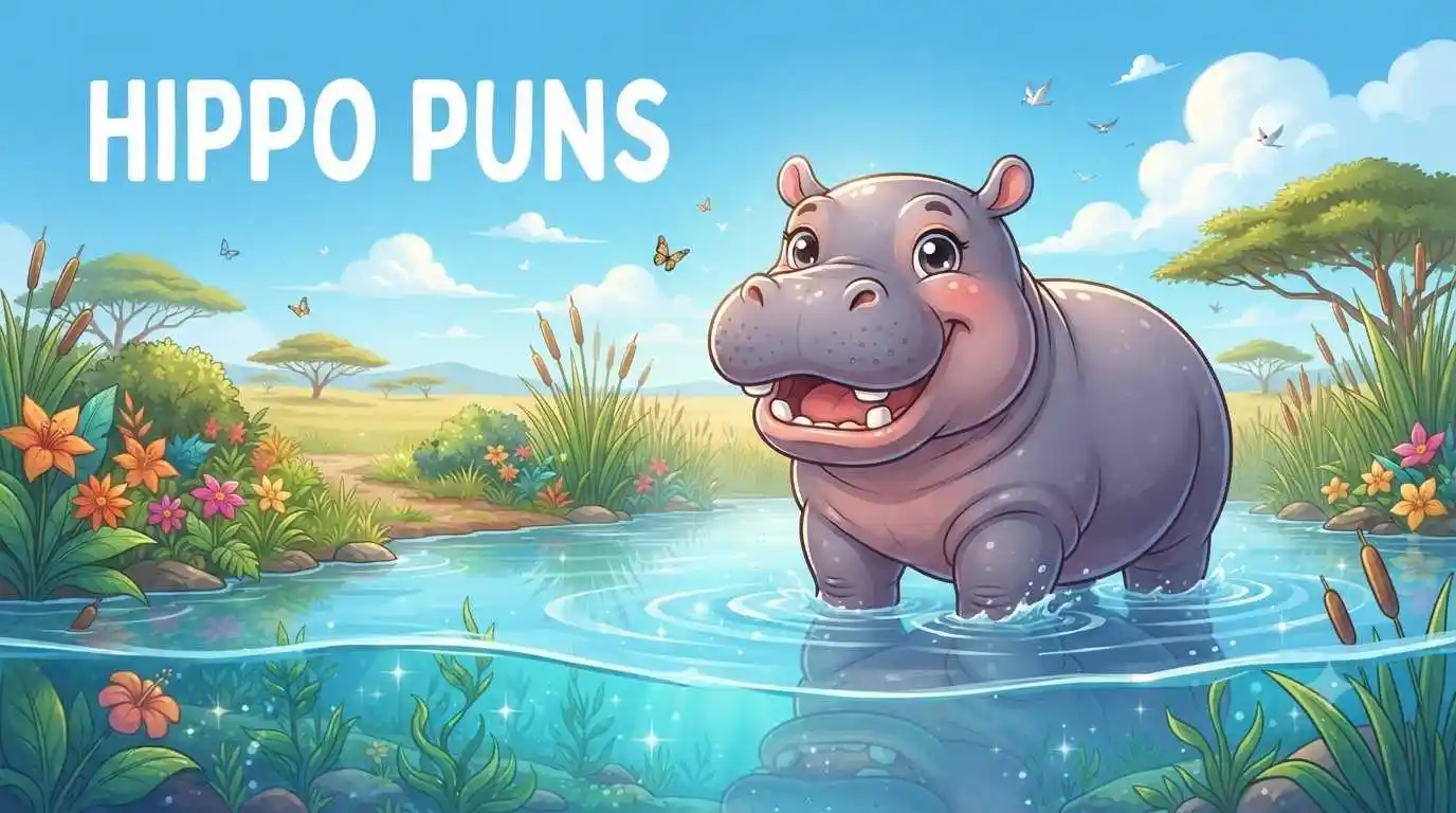 Happy hippo by river