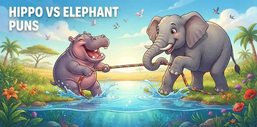 Hippo and elephant smiling