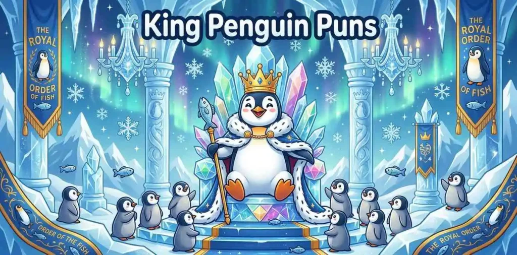 Royal king penguin wearing golden crown