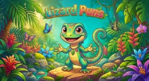 Cute lizard smiling happily