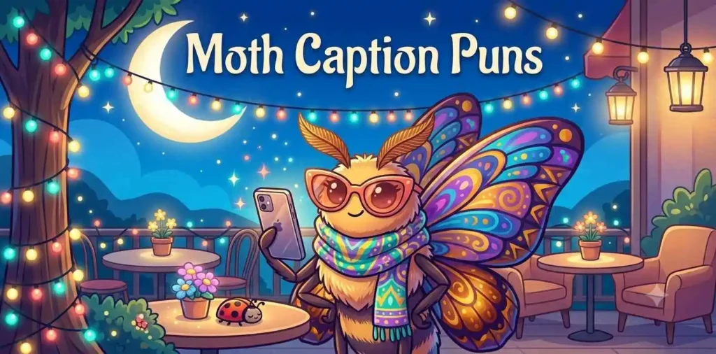 Stylish cartoon moth taking selfie.
