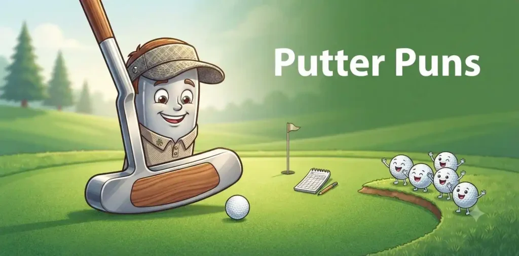 Funny cartoon putter smiling