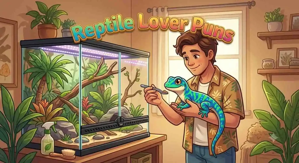 Happy reptile owner and lizard