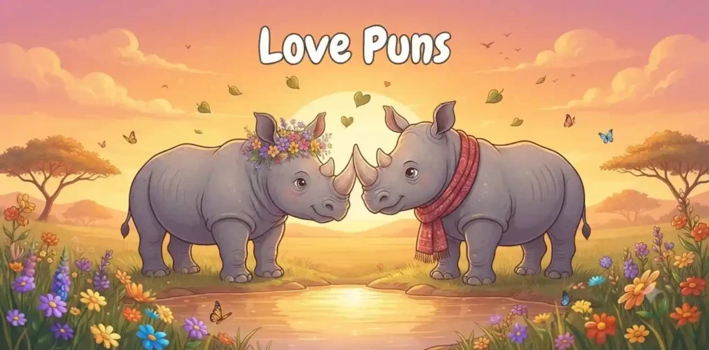 Two rhinos sharing hearts